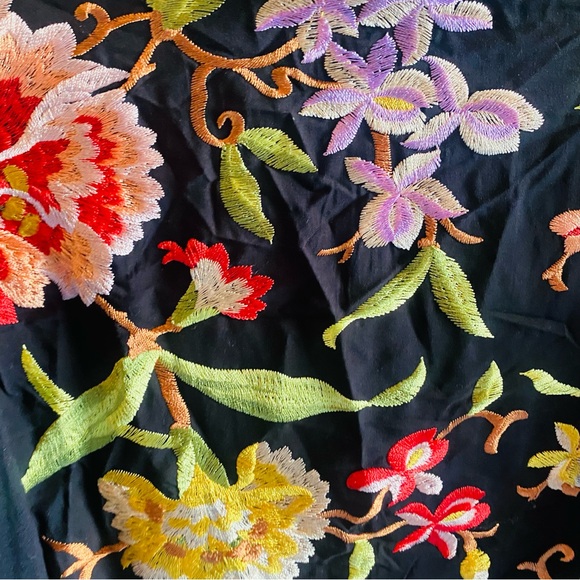 Anthropologie Tiny Floral Embroidered Black Top - Picture 9 of 11